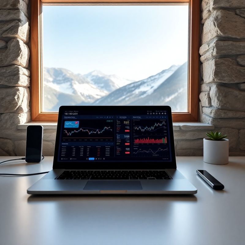 Prenosnik s prikazom indigovo trading nadzorne plošče v alpski svetlobi